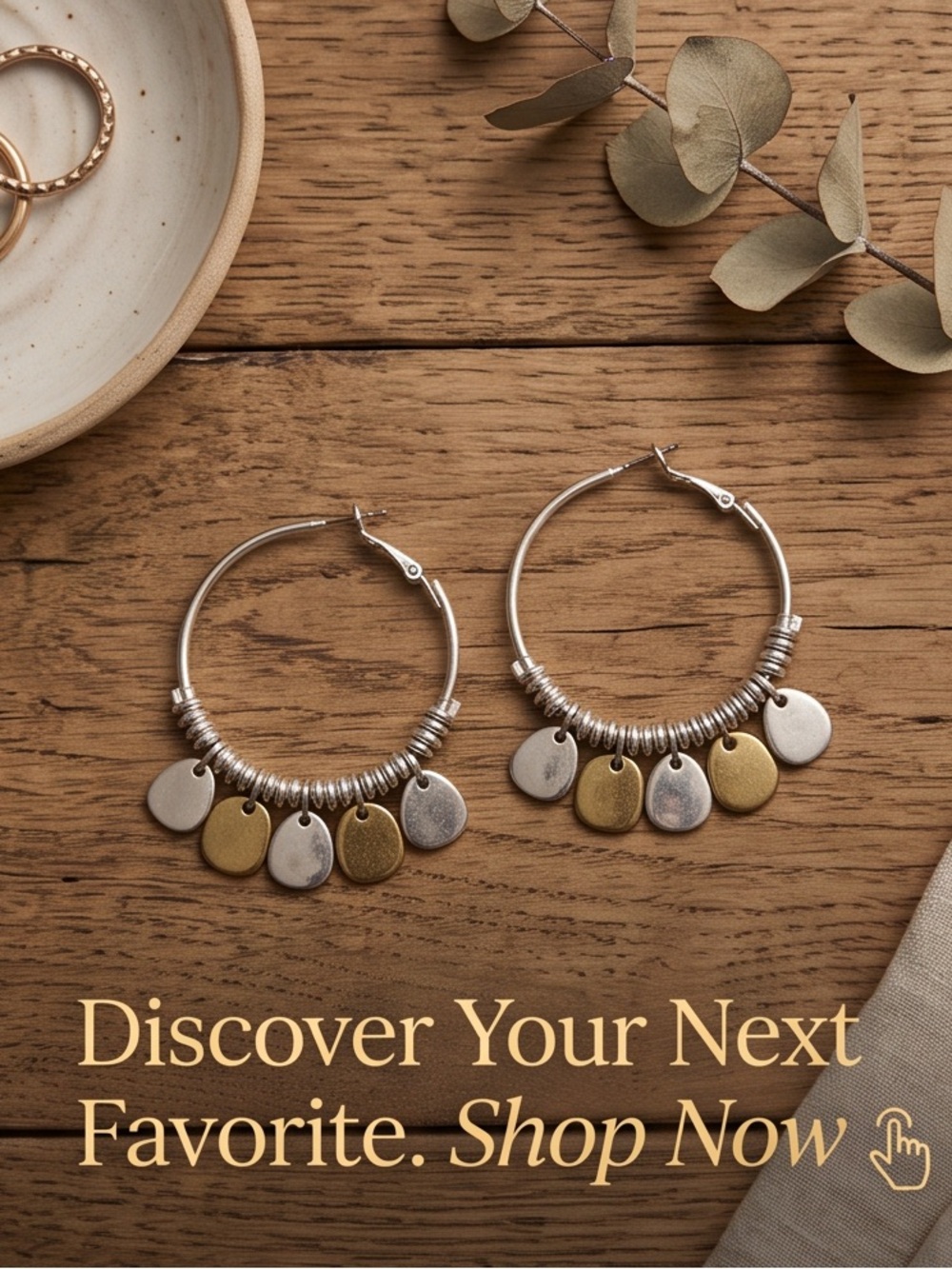 Lucky You Mixed Metal Coin Charm Hoop
Earrings NEW!